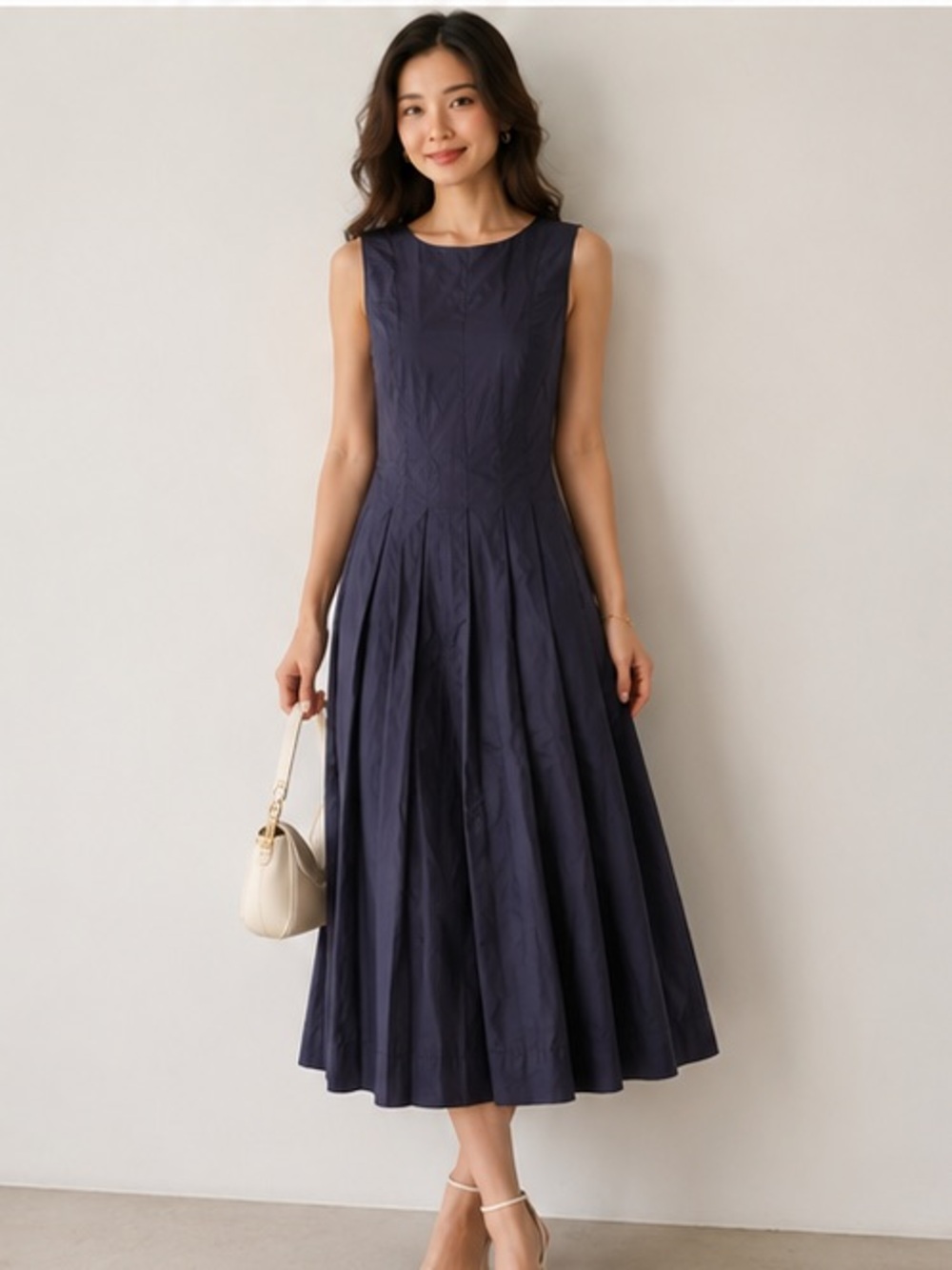 Halogen Navy Sleeveless Midi Dress 100% Cotton